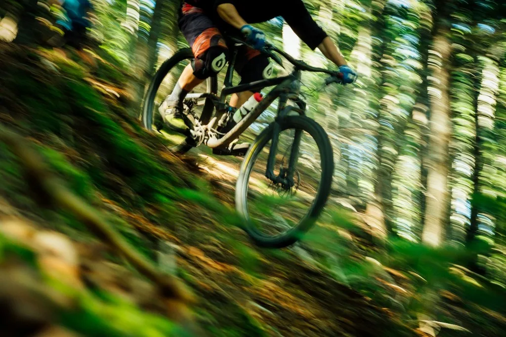 Mountainbiker auf einem Trail im Wald